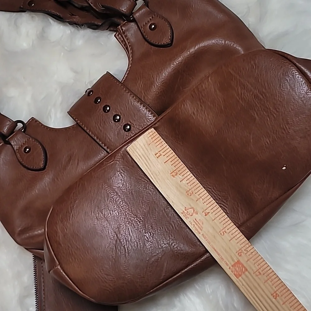 Sam & Hadley Brown Vegan Leather Boho Shoulder Bag Tote Purse